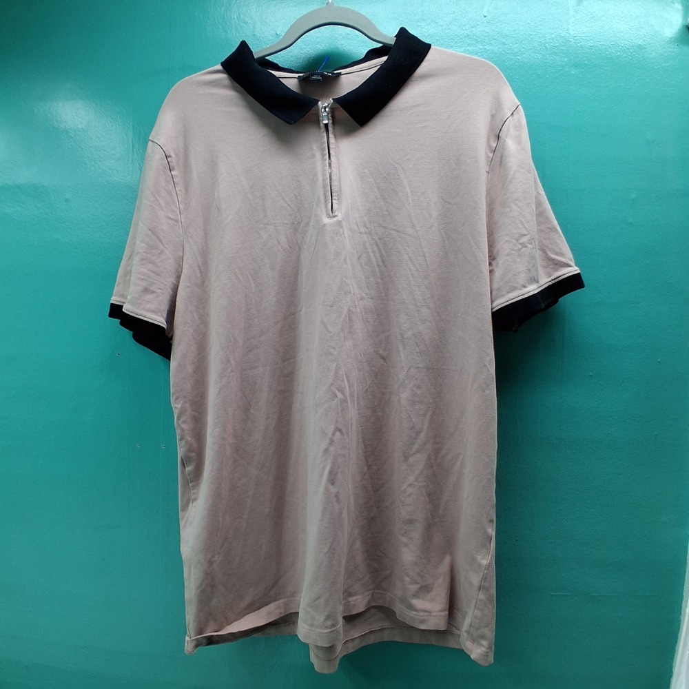 Express Quarter Zip Polo XL Dusty Rose Black Contrast Collar Modern Preppy